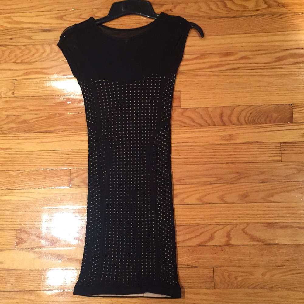 Bebe black mesh cap sleeves midi dress